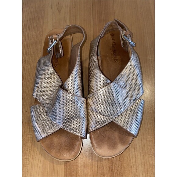 Gentle Souls Prisca Cross Band Size 9.5 Leather Platform Sandals Rose Gold - Picture 4 of 12